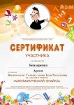 Сертификат участия в  математическом  проекте 2015 год